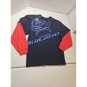 Vintage Reebok Columbus Blue Jackets NHL Long Sleeve Boys T Shirt Large 14/16